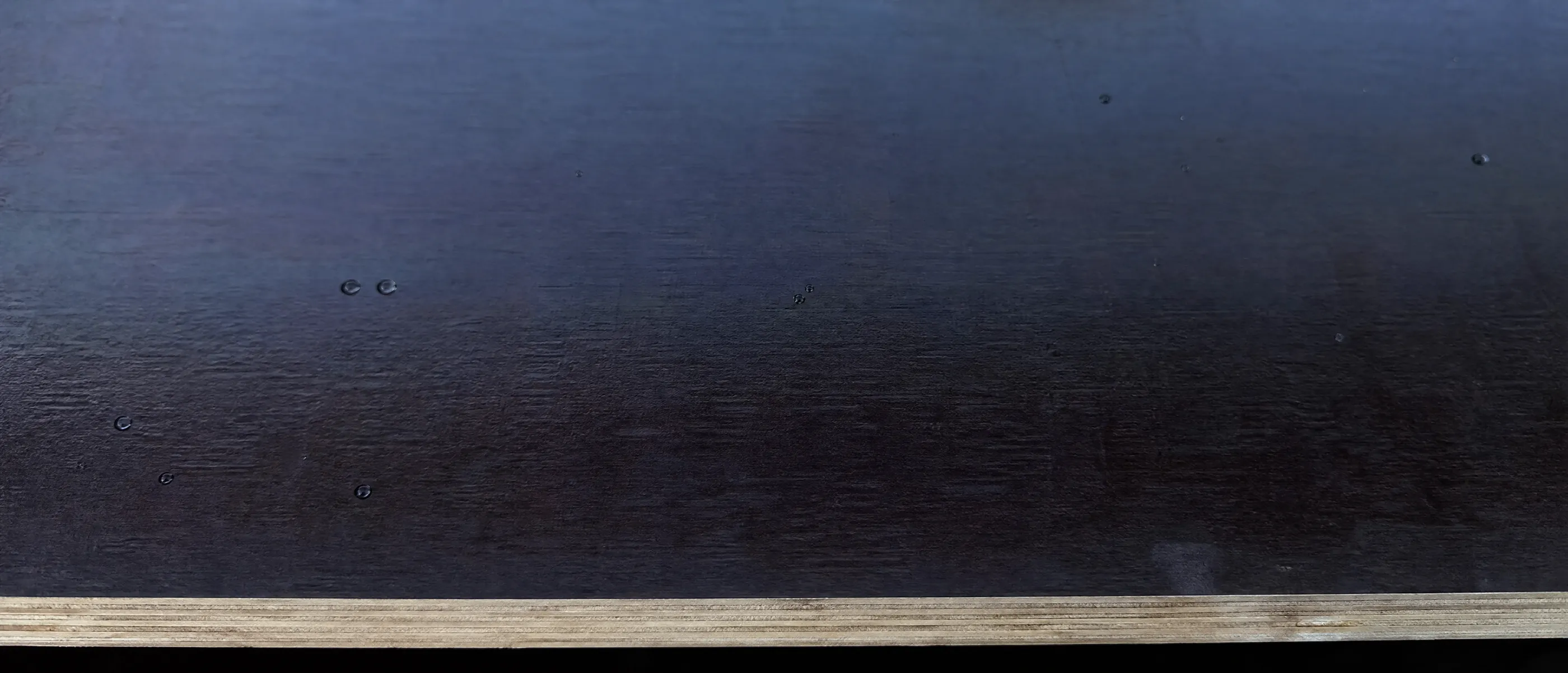 Filmbeschichtete Holzwerkstoffplatte mit sichtbaren Furnierlagen an der Kante